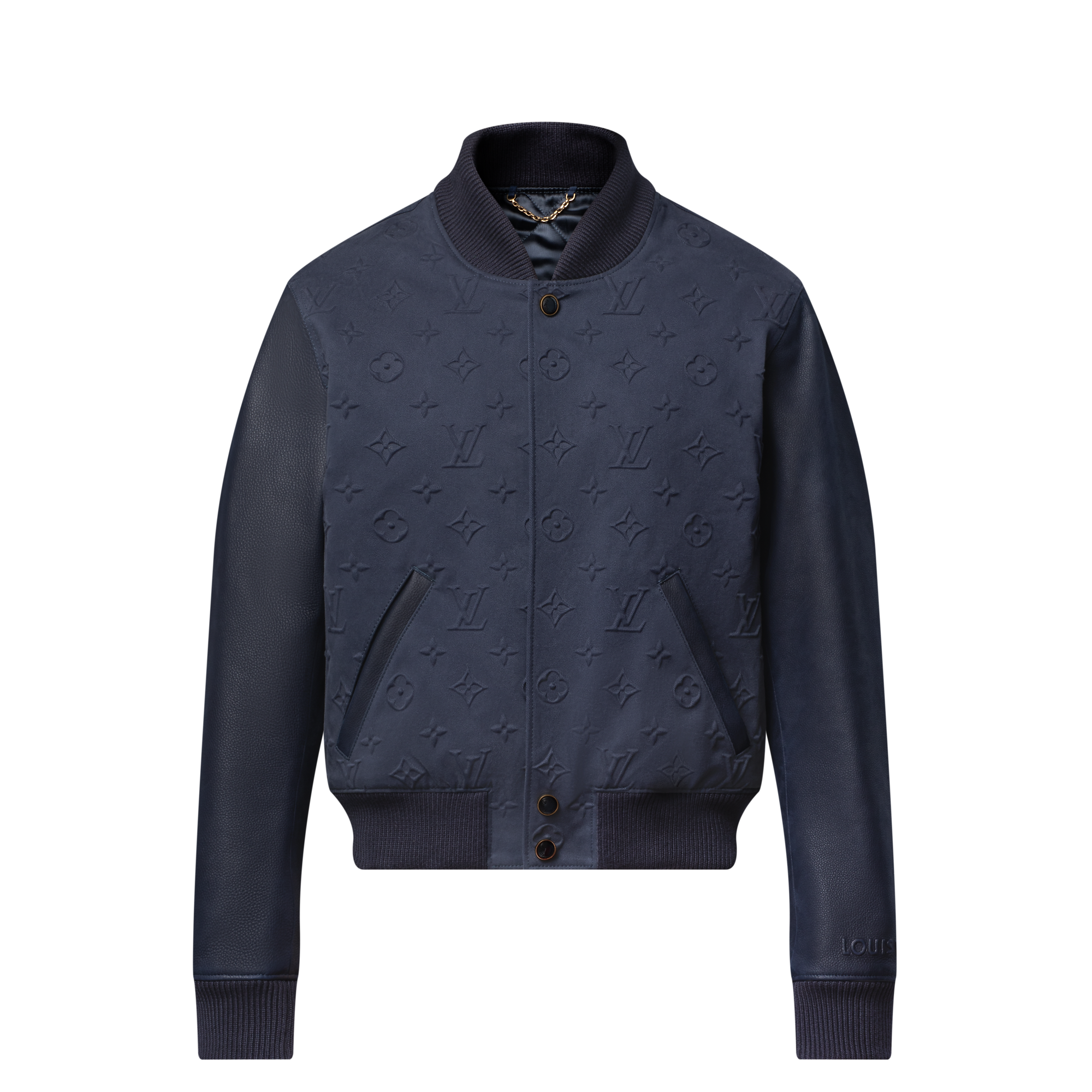 Shop LOUIS VUITTON Embossed Monogram Cotton Varsity Jacket at